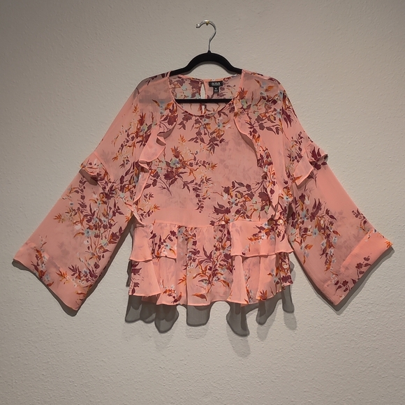 a.n.a. Sheer Floral Peplum Blouse - Picture 2 of 3